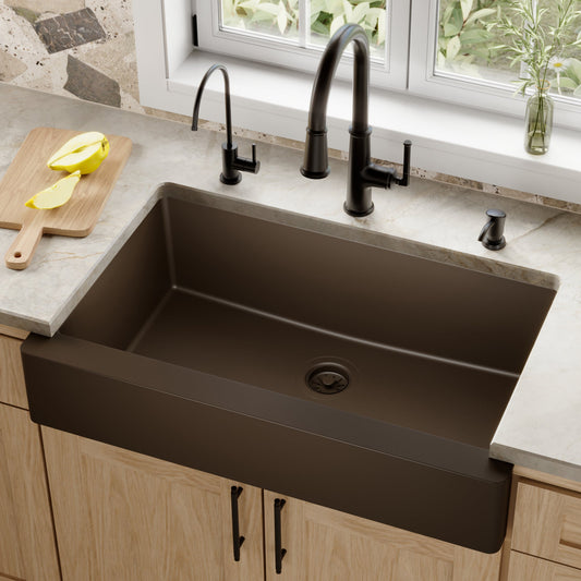 Brown Retrofit Large Single Bowl Farmhouse Sink 34"