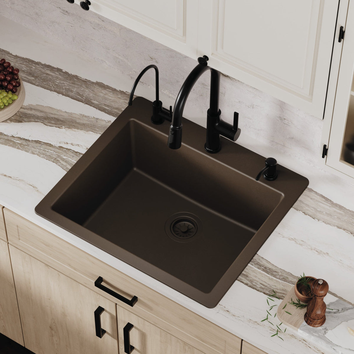 Brown Single Bowl Top Mount Sink 25"