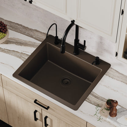 Brown Single Bowl Top Mount Sink 25"
