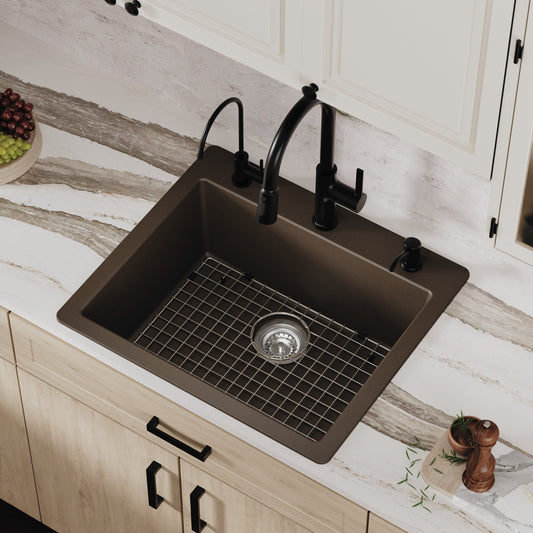 Brown Single Bowl Top Mount Sink 25"