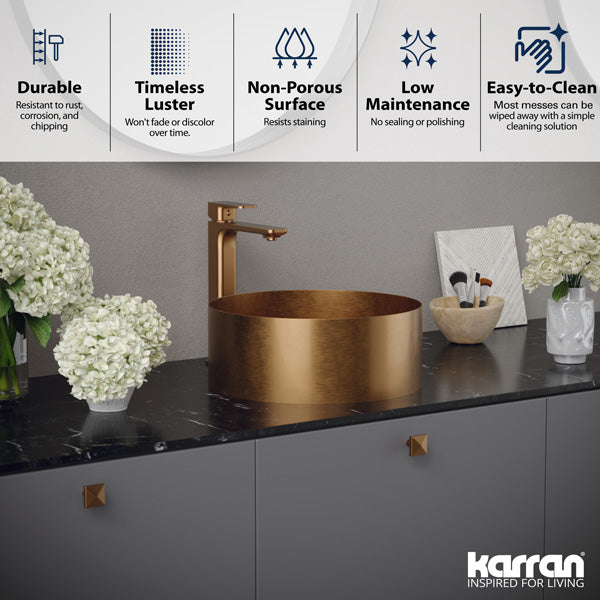 Brushed Copper Vessel Vanity Sink 14-1/8"