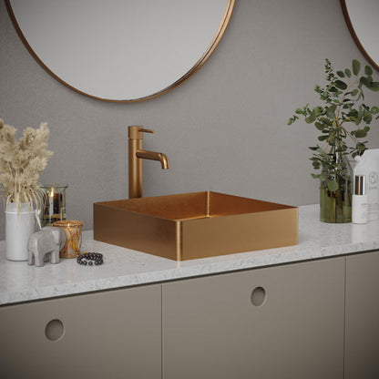 Brushed Copper Vessel Vanity Sink 15-3/4"