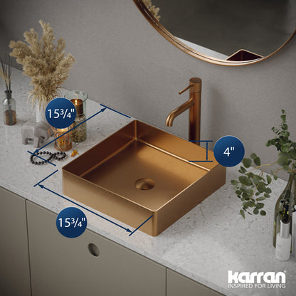 Brushed Copper Vessel Vanity Sink 15-3/4"