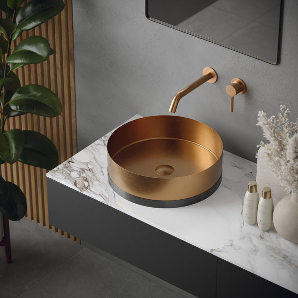 Brushed Copper Vessel Vanity Sink 15-3/4"