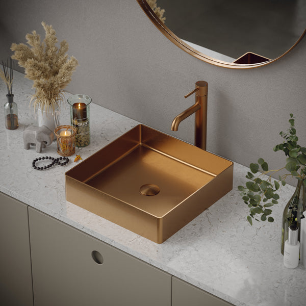Brushed Copper Vessel Vanity Sink 15-3/4"