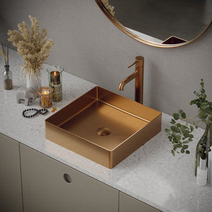 Brushed Copper Vessel Vanity Sink 15-3/4"