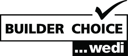 Black and white Builder Choice logo with a checkmark and the text '...wedi' underneath.