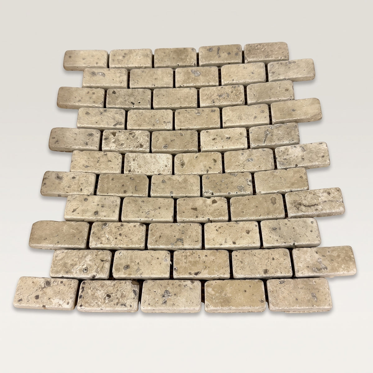 Chocolat Brick 1x2 Tumbled marble mosaic sheet