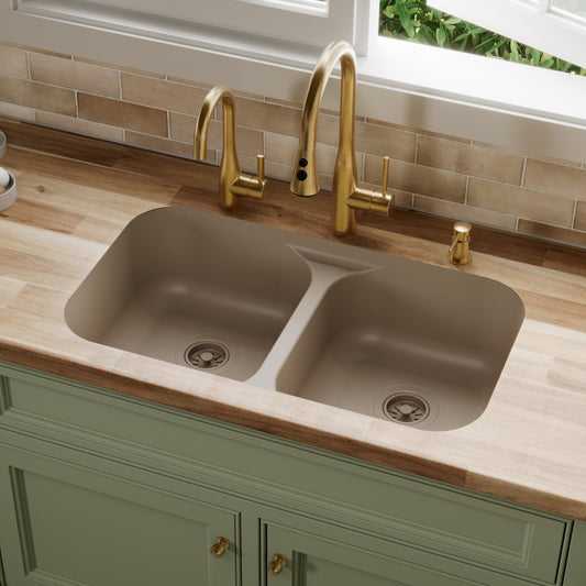 Concrete Double Equal Bowl Seamless Undermount Sink 32-1/2"