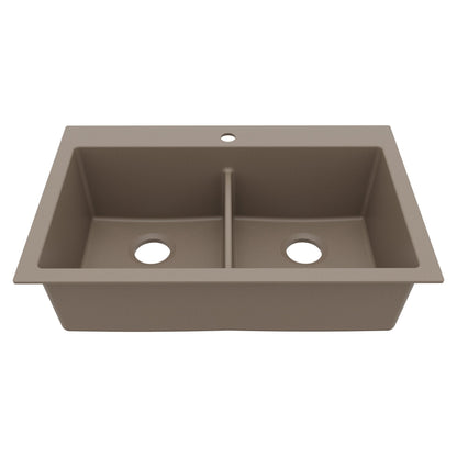 Concrete Double Equal Bowl Top Mount Sink 33"