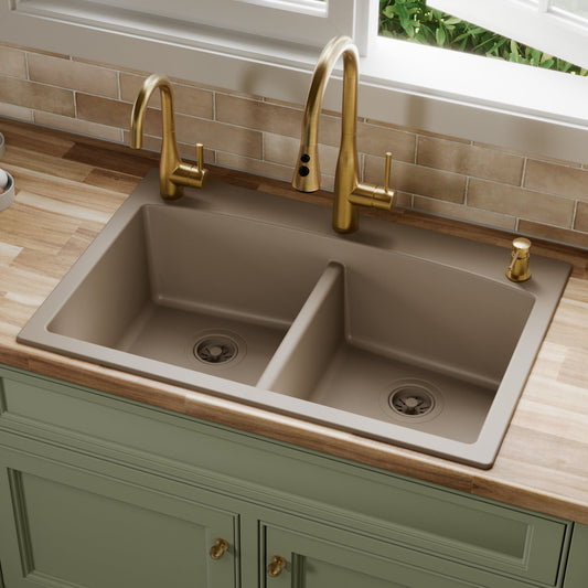 Concrete Double Equal Bowl Top Mount Sink 33"