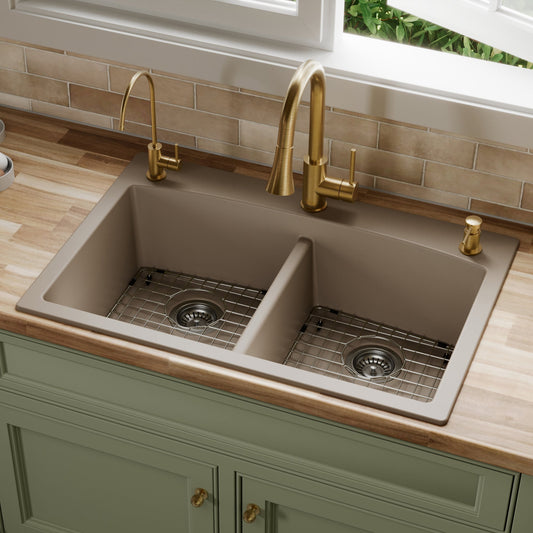 Concrete Double Equal Bowl Top Mount Sink 33"