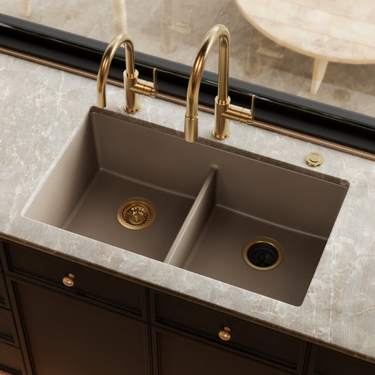Concrete Double Equal Bowl Undermount Sink 32-3/8"