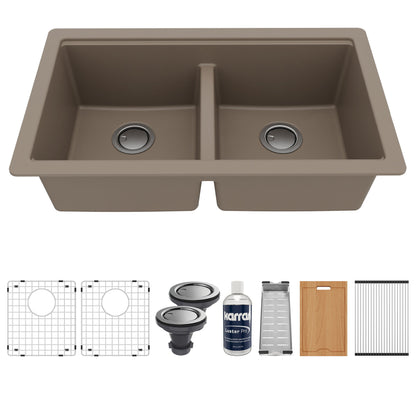 Concrete Double Equal Bowl Undermount Workstation Sink 32-1/2"