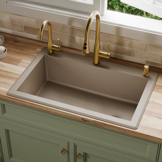 Concrete Large Single Bowl Top Mount Sink 33"