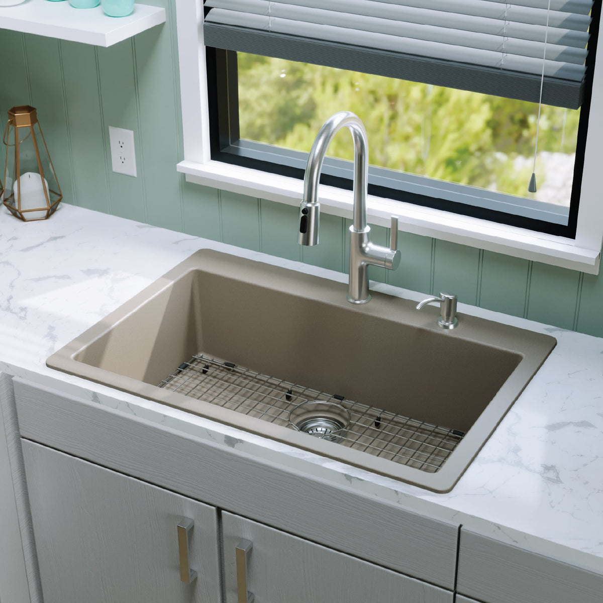 Concrete Large Single Bowl Top Mount Sink 33"