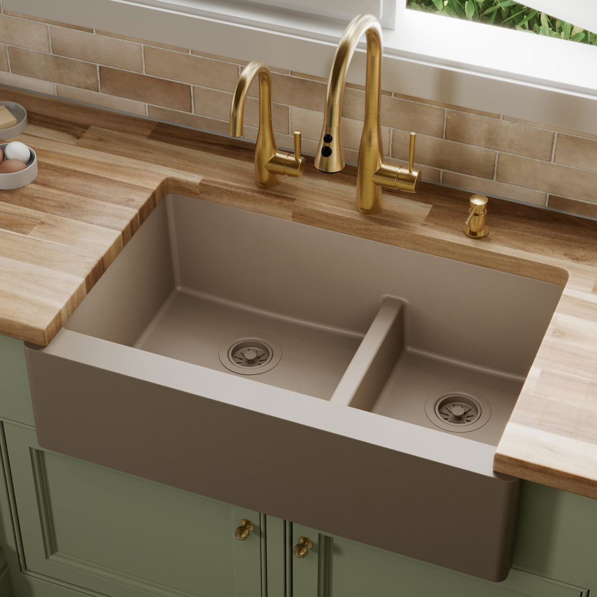 Concrete Large/Small Bowl Farmhouse Sink 34"