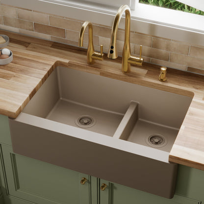 Concrete Large/Small Bowl Farmhouse Sink 34"