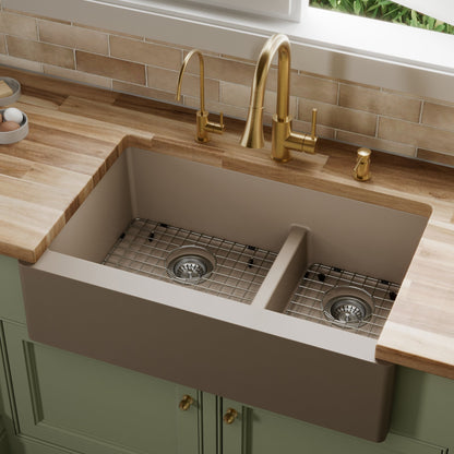 Concrete Large/Small Bowl Farmhouse Sink 34"