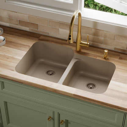 Concrete Large/Small Bowl Seamless Undermount Sink 32-1/2"