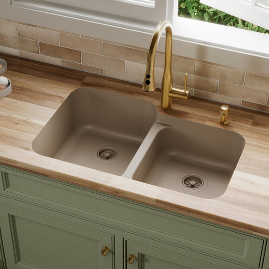 Concrete Large/Small Bowl Seamless Undermount Sink 32-1/2"