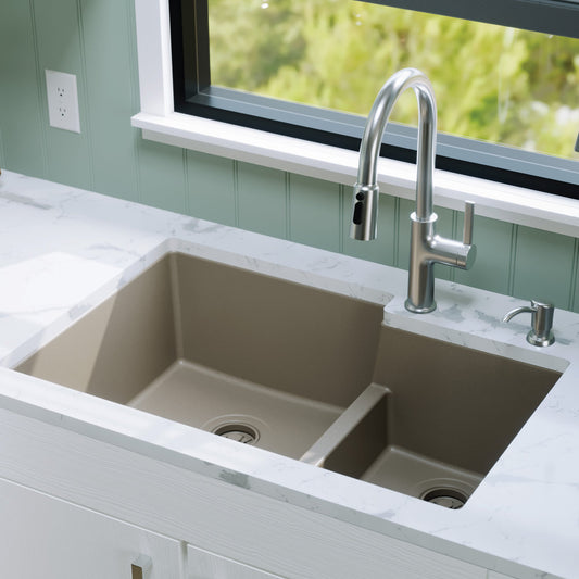 Concrete Large/Small Bowl Undermount Sink 32-3/8"