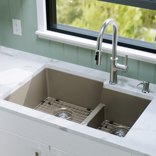 Concrete Large/Small Bowl Undermount Sink 32-3/8"