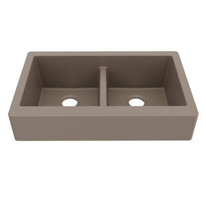 Concrete Retrofit Double Equal Bowl Farmhouse Sink 34"
