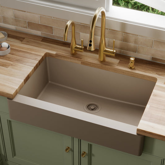 Concrete Retrofit Large Single Bowl Farmhouse Sink 34"