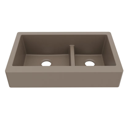 Concrete Retrofit Large/Small Bowl Farmhouse Sink 34"