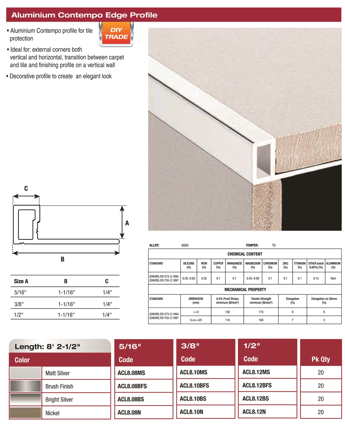 Contempo Edge 3/8" Satin Nickel