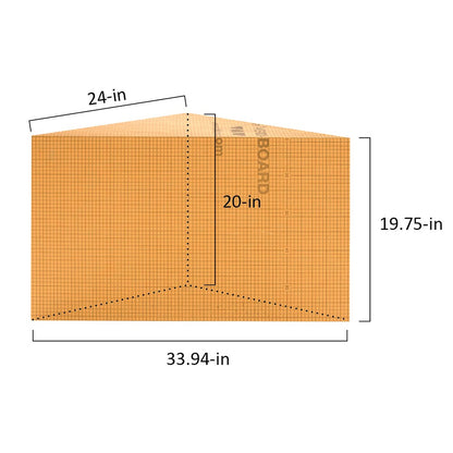 A dimension diagram of an orange mesh tent or canopy, showing measurements of 24-in width, 20-in height, 19.75-in side, and 33.