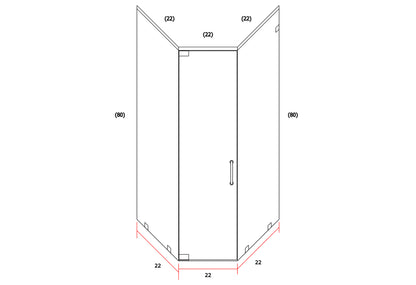 Corner Shower, Rain Glass 22" x 22" x 80"