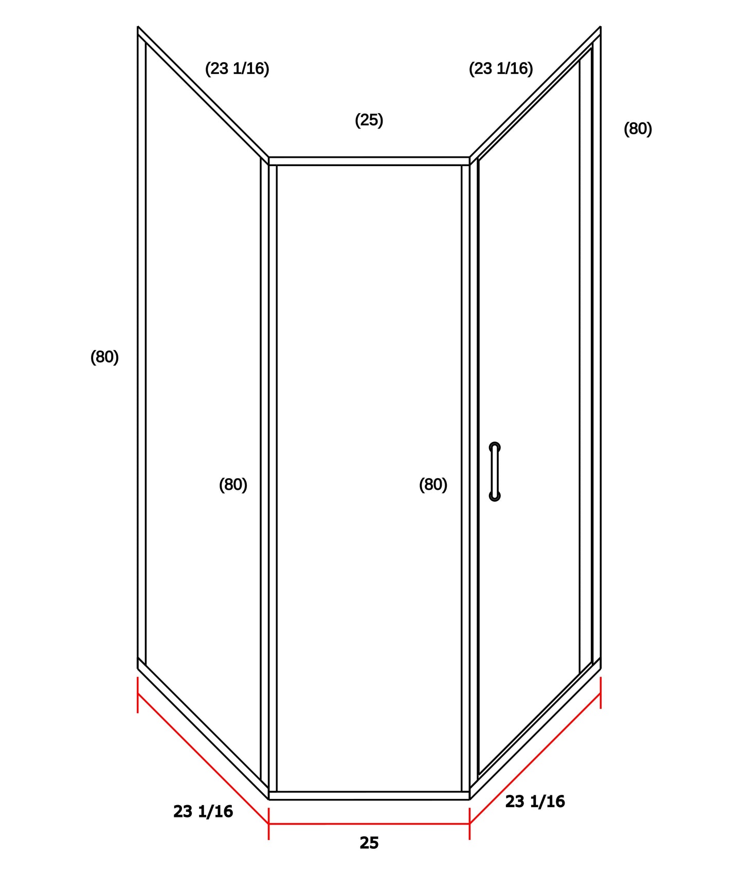 Corner Shower, Right Door 23" x 25" x 80"