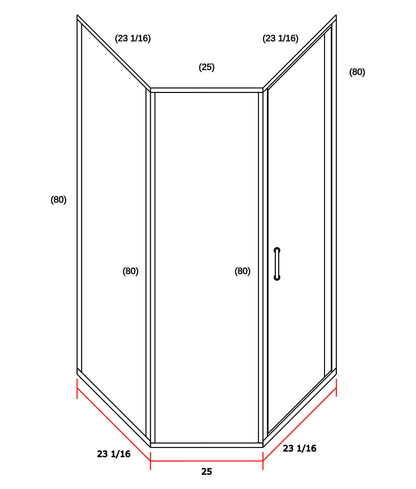 Corner Shower, Right Door 23" x 25" x 80"