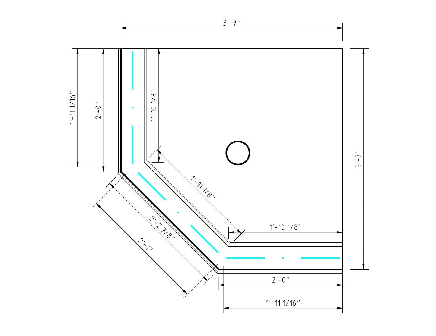 Corner Shower, Right Door 23" x 25" x 80"