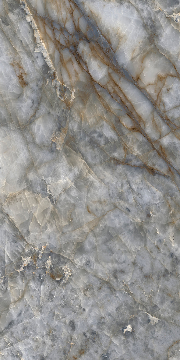 Close-up of a marble-like stone surface with gray and brown patterns