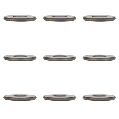 Set of eight metallic circular scoring wheels on a white background