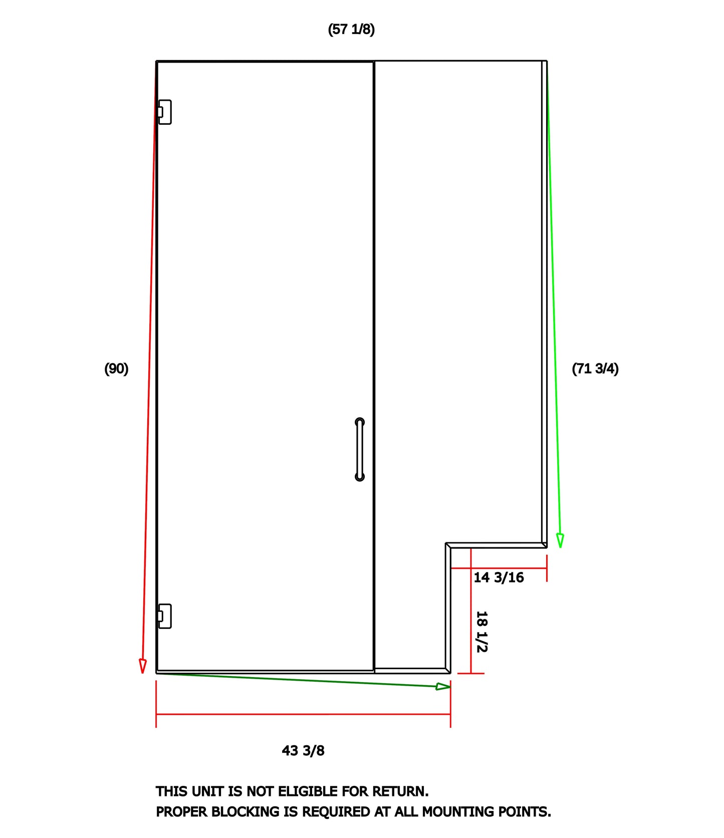 Door and Panel With Notch 57"x90" And Two Panels 39" and 22"