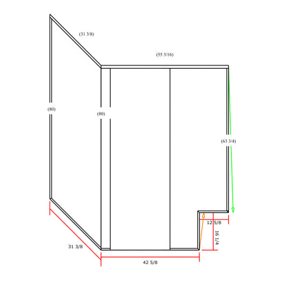 Technical drawing of a rectangular frame with dimensions labeled