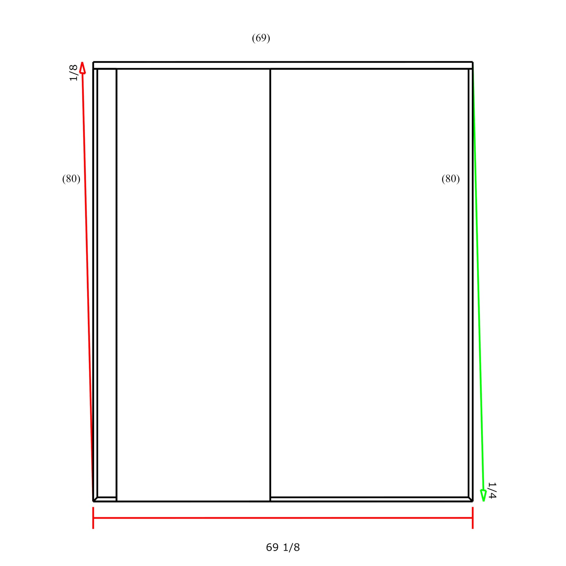 Measurement diagram of a rectangular frame with dimensions labeled.