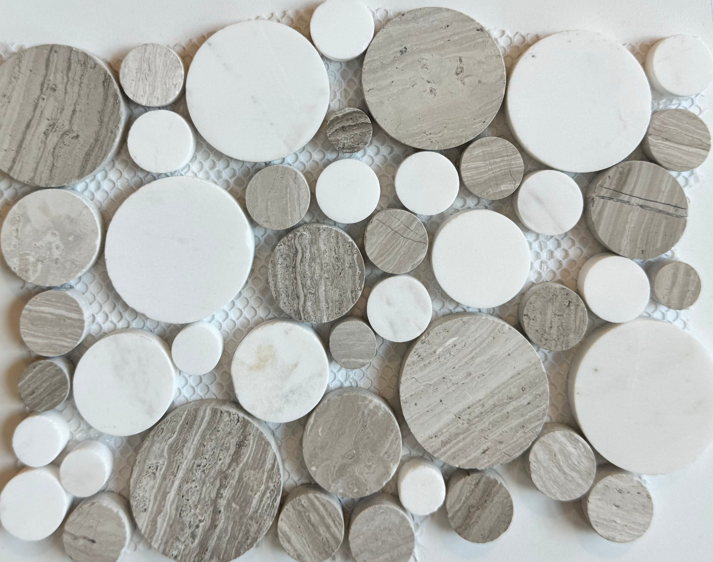 White Grey Mix Circle Mosaic 12x12