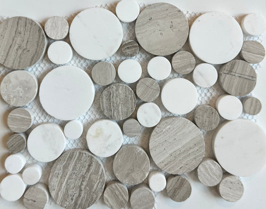 White Grey Mix Circle Mosaic 12x12