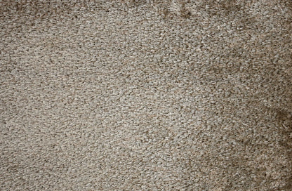 A close-up texture shot of a beige and brown shag carpet, showing the dense loop pile fibers.