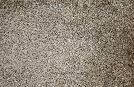 A close-up texture shot of a beige and brown shag carpet, showing the dense loop pile fibers.