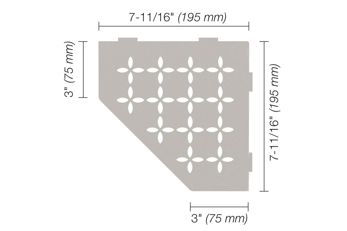Gray decorative panel with cut-out patterns and measurements on a white background
