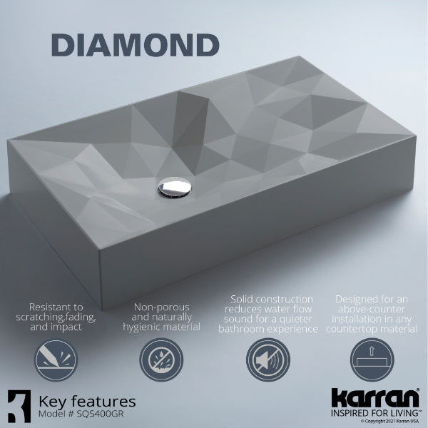 Grey Diamond Quartz Vessel Vanity Sink 28-1/8"