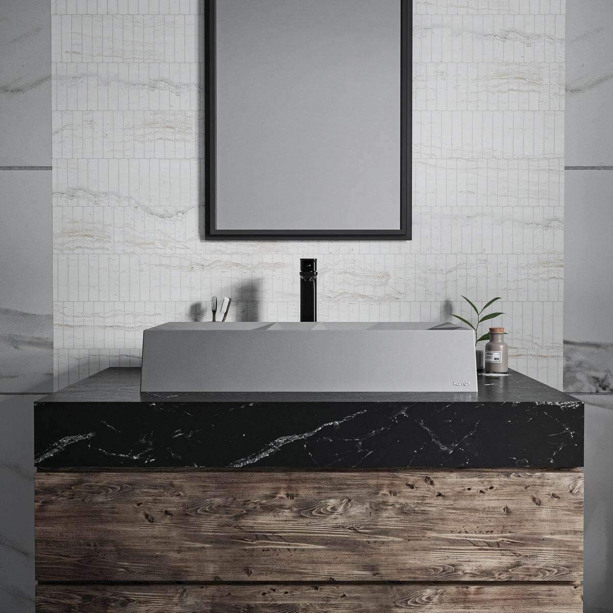 Grey Diamond Quartz Vessel Vanity Sink 28-1/8"