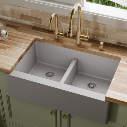 Grey Double Equal Bowl Farmhouse Sink 34"