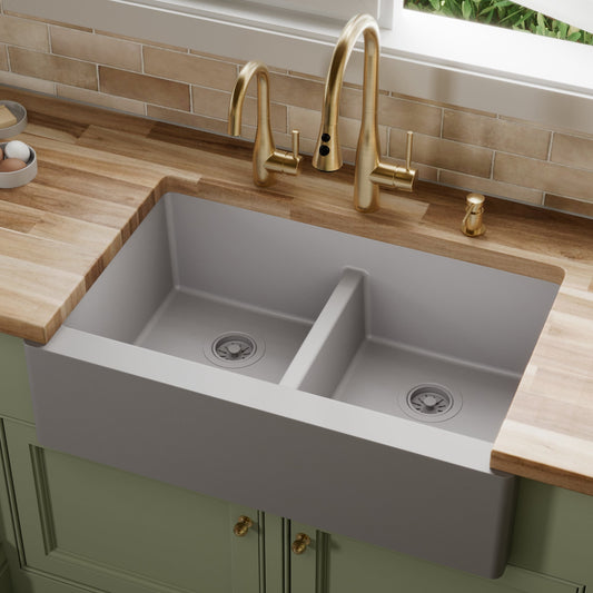 Grey Double Equal Bowl Farmhouse Sink 34"